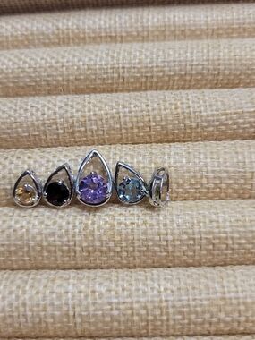 Sterling Silver Teardrop Semiprecious Gemstone Pendant Set
